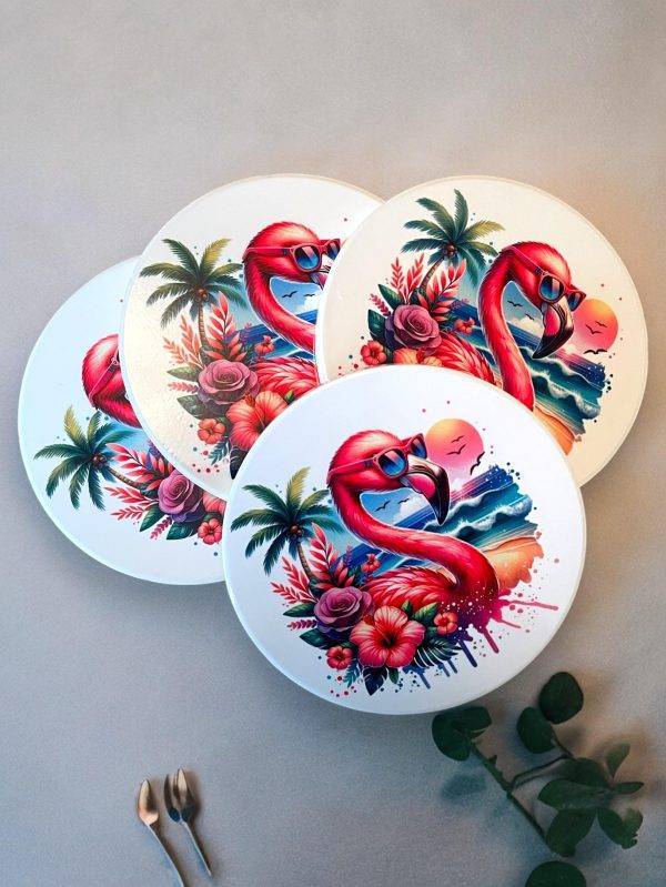 Flamingo Round Ceramic Coasters