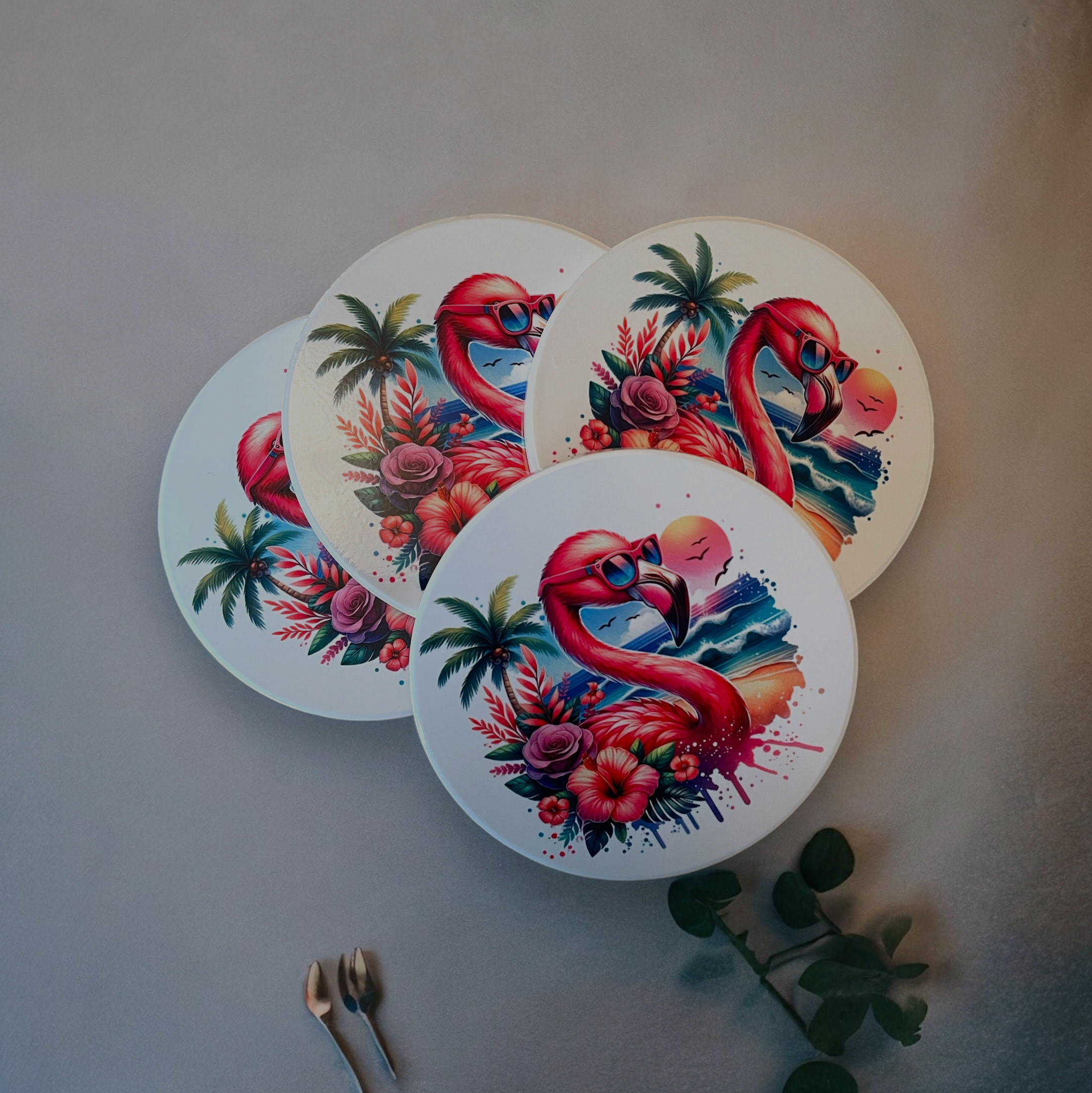 Flamingo Round Ceramic Coasters